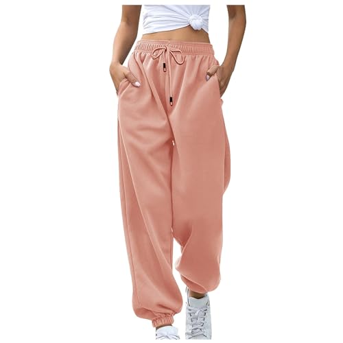 FUPODD Jogginghose Damen Einfarbig mit Bündchen Warm High Waist Hose Damen mit Kordelzug Stretch Schnittmuster Pumphose Sporthose Freizeithose mit Taschen Trainingshose Winter Elastischer Bund von FUPODD