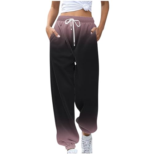 FUPODD Jogginghose Damen Warme Farbverlauf Hose Damen Winter Sporthose Damen mit Handytasche Trainingshose Grausweathose Damen Arbeitshose Schwarz Stretch Freizeithose Damen Lang mit Taschen von FUPODD