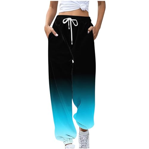 FUPODD Jogginghose Damen mit Bündchen Warm High Waist Hose Damen mit Kordelzug Stretch Schnittmuster Pumphose Sporthose Trainingshose Winter Elastischer Bund Farbverlauf Freizeithose mit Taschen von FUPODD