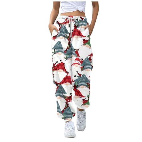 FUPODD Jogginghose Weihnachten Damen mit Bündchen Warm High Waist Hose Damen mit Kordelzug Stretch Schnittmuster Pumphose Sporthose Freizeithose mit Taschen Trainingshose Winter von FUPODD