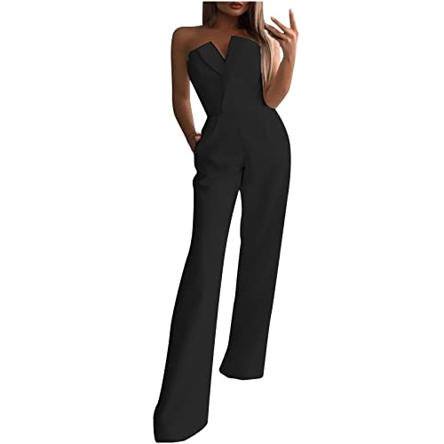 FUPODD Jumpsuit Damen Elegant Für Hochzeit Jumpsuits Für Damen Festlich Lang Overall Schulterfrei Bandeau Hosenanzug Festlicher Hochzeitsgast Einteiler Mit Tasche Romper Lange Beine Playsuit Schick von FUPODD