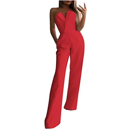 FUPODD Jumpsuit Damen Elegant Für Hochzeit Jumpsuits Für Damen Festlich Lang Overall Schulterfrei Bandeau Hosenanzug Festlicher Hochzeitsgast Einteiler Mit Tasche Romper Lange Beine Playsuit Schick von FUPODD