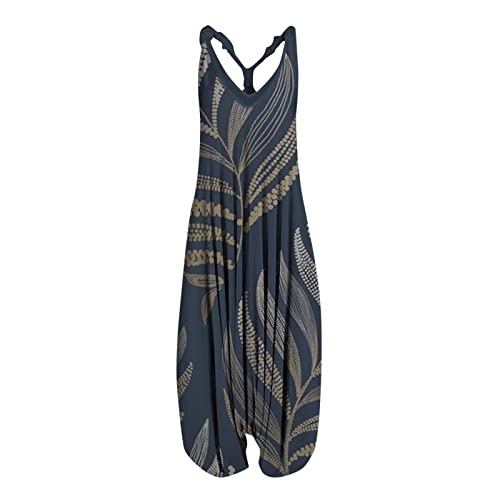 FUPODD Jumpsuit Damen Lang Schnittmuster Damen Jumpsuit Elegant Sommer Rückenfreier Gemütlich Overall Mit Taschen Und V-Ausschnitt Farbverlauf Latzhose Arbeit ärmelloser Onesie Blumen von FUPODD