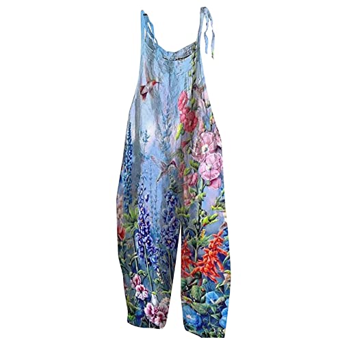 FUPODD Jumpsuit Damen Lang Schnittmuster Latzhose Damen Weites Beinjumpsuit damen Sommer Kurz Locker Mode Damen Overall Rückenfreier Gemütlich Farbverlauf Latzhose ärmelloser Onesie Blumen von FUPODD