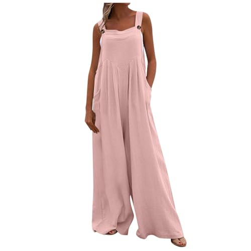 FUPODD Jumpsuit Damen Sommer Elegant Jumpsuits Für Damen Overall Sommer Latzhosen Leinen Onesie Eleganter Einteiler Musselin Romper Sport Playsuit Arbeitsoverall Große Größen Arbeitsoveralls Luftig von FUPODD