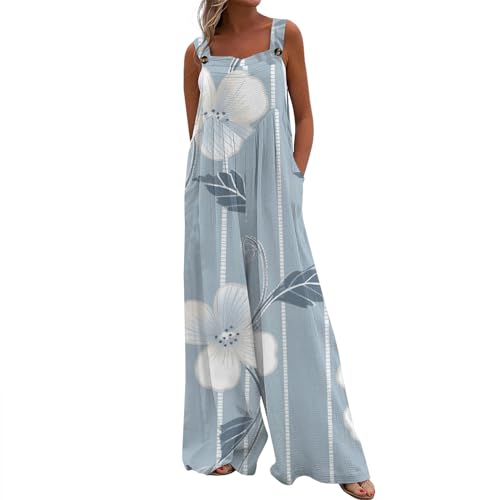FUPODD Jumpsuit Damen Sommer Lang Camisole Overall Damen Sommer Boho Elegant Latzhose Oversize Playsuit Mit Trägern Locker Eleganter Onesie Schick Buckle Einteiler Farbverlauf Casual Mit Schnallen von FUPODD