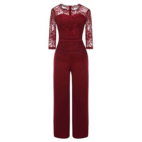 FUPODD Jumpsuit Damen Sommer Lang Schwarzer Jumpsuits Tiefer Ausschnitt Overall Lässiger Hinten Offen Overalls Zum Binden Playsuit Slim Romper Vintage Onesie 3/4 Arm Einteiler Wickeloptik Hosenanzug von FUPODD