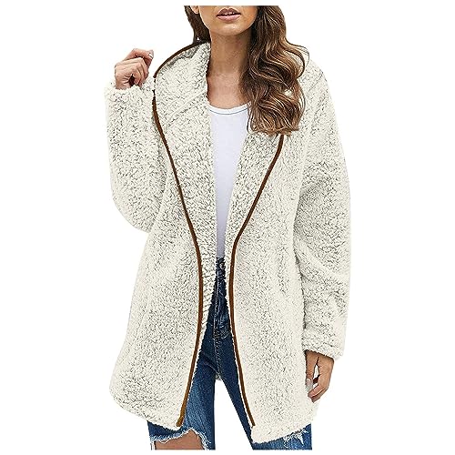 FUPODD Kapuzenjacke Damen Strickfleecejacke Damen Kurzmantel Damen Winter Damen-Jacken Winter Sweatjacke Damen Mit Kapuze Teddy Jacken Für Damen Damen Jacke Winter Mantel Damen Elegant Damenmantel von FUPODD