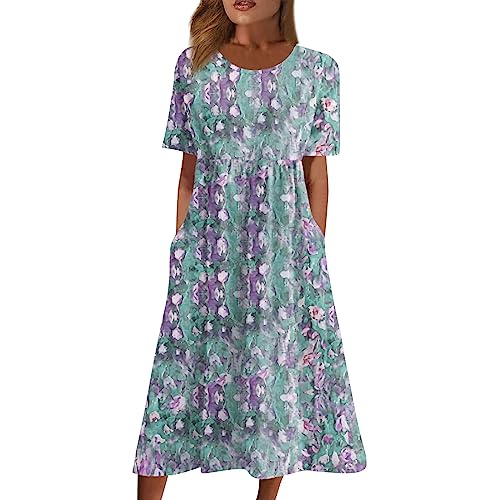 FUPODD Kleid Damen Elegant Leinenkleid Damen Sommer Maxikleid Tunika Kleid Damen Elegante Kleider Damen Langes Sommerkleid Damen Tshirt Kleid Damen Vintage Kleider Damen Shirtkleid Damen Tunika Kleid von FUPODD