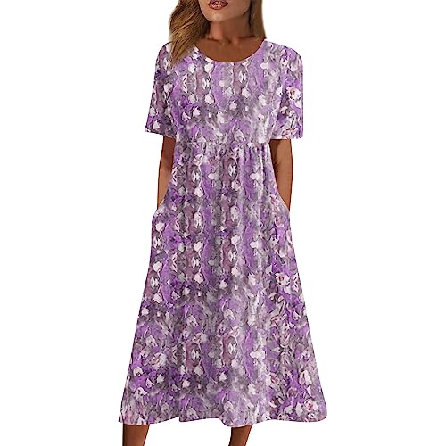 FUPODD Kleid Damen Elegant Leinenkleid Damen Sommer Maxikleid Tunika Kleid Damen Elegante Kleider Damen Langes Sommerkleid Damen Tshirt Kleid Damen Vintage Kleider Damen Shirtkleid Damen Tunika Kleid von FUPODD