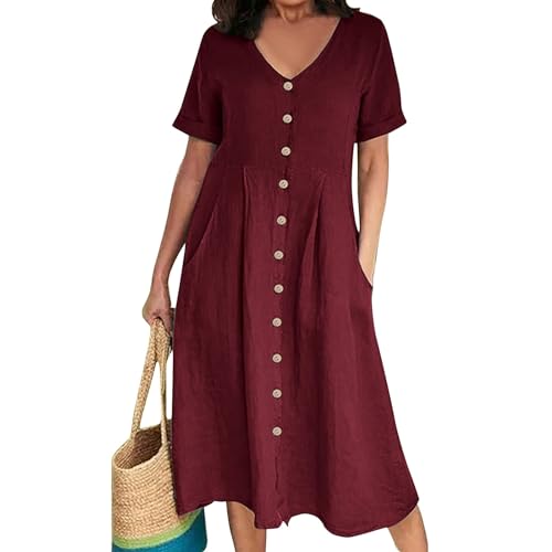 FUPODD Kleid Mit Taschen Kleider Damen Sommer Maxikleid Boho Sommerkleider Damen Leicht Und Luftig Elegant Musselin Kleid Lange Mit Lochstickerei Leinenkleid Blusenkleid Schwarzes Shirtkleid Midi von FUPODD