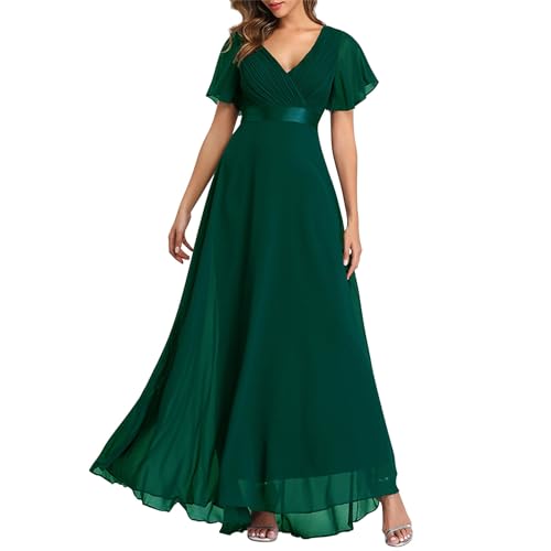 FUPODD Kleider Damen Sommer Abendkleid Elegant Festlich Maxikleider Abiballkleid Festtagskleider Trauzeugin Kleid Cocktailkleider Festkleid Brautmutterkleider Petticoat Kommunionkleider Maxi Kurzarm von FUPODD