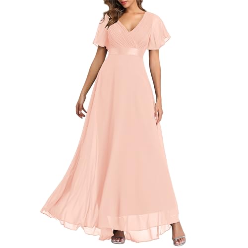 FUPODD Kleider Damen Sommer Abendkleid Elegant Festlich Maxikleider Abiballkleid Festtagskleider Trauzeugin Kleid Cocktailkleider Festkleid Brautmutterkleider Petticoat Kommunionkleider Maxi Kurzarm von FUPODD