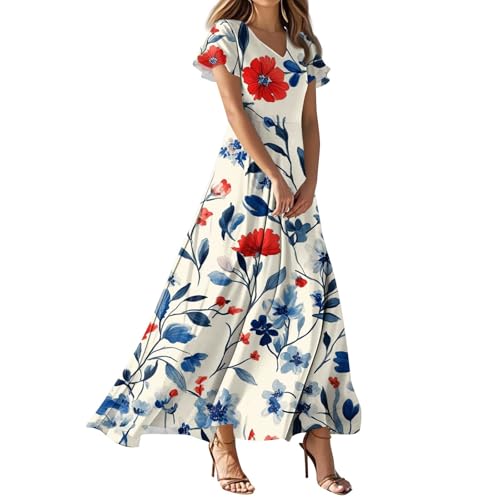 FUPODD Kleider Damen Sommer Elegant Sommerkleid Damen Lang Elegante Strandkleid Boho Kleid Musselin Maxikleid Sommerkleider Leicht Und Luftig Leinenkleid Pareos & Strandkleider Festlich Blusenkleid von FUPODD