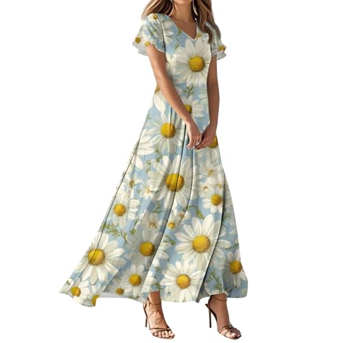 FUPODD Kleider Damen Sommer Elegant Sommerkleid Damen Lang Elegante Strandkleid Boho Kleid Musselin Maxikleid Sommerkleider Leicht Und Luftig Leinenkleid Pareos & Strandkleider Festlich Blusenkleid von FUPODD