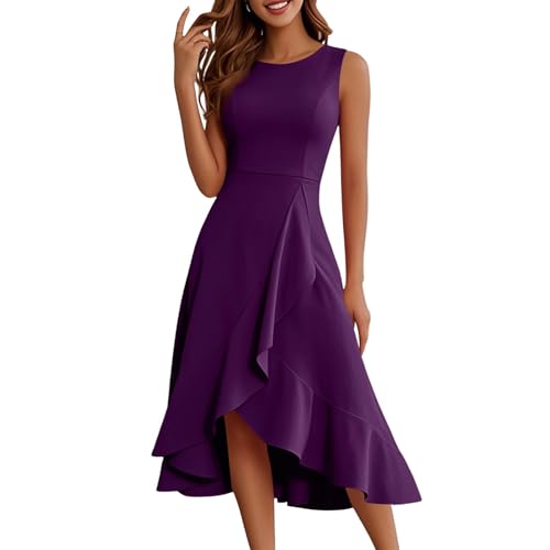 FUPODD Kleider Damen Sommer Elegant Sommerkleid Damen Lang Strandkleid Sommerkleider Leicht Und Luftig Festliche Wickelkleid Party Kleid Hochzeitsgast Einfarbig Cocktailkleid Ohne Ärmel Rundhals von FUPODD