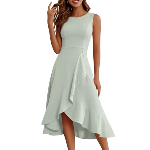 FUPODD Kleider Damen Sommer Elegant Sommerkleid Damen Lang Strandkleid Sommerkleider Leicht Und Luftig Festliche Wickelkleid Party Kleid Hochzeitsgast Einfarbig Cocktailkleid Ohne Ärmel Rundhals von FUPODD