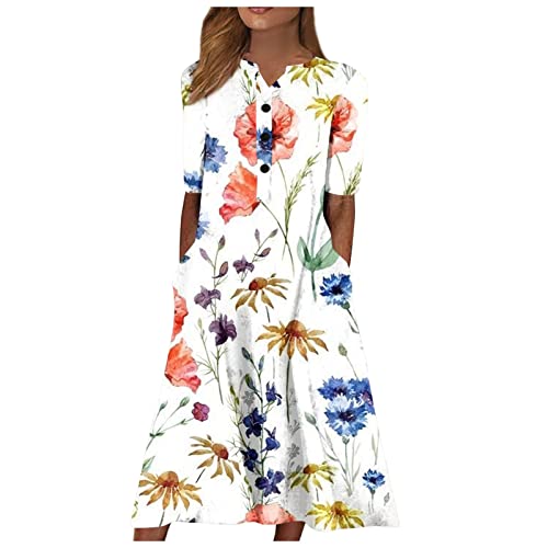 FUPODD Kleider Damen Sommer Festliche Maxikleid Langes Sommerkleid Damen Elegant Hippie Kleidung Leinenkleid Umstandskleid Lange Weißes Tshirt Kleid Etuikleid Midikleid Strandkleid Luftig Schwarzes von FUPODD