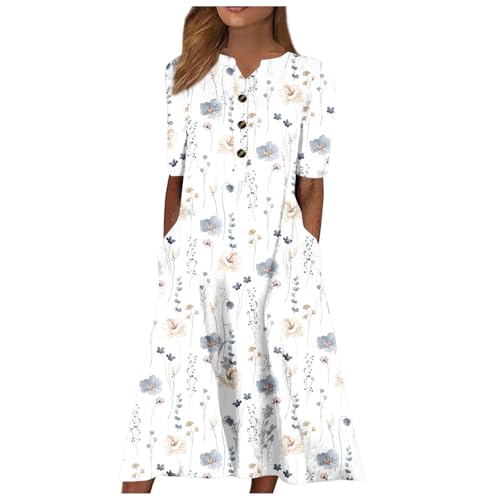 FUPODD Kleider Damen Sommer Festliche Maxikleid Langes Sommerkleid Damen Elegant Hippie Kleidung Leinenkleid Umstandskleid Lange Weißes Tshirt Kleid Etuikleid Midikleid Strandkleid Luftig Schwarzes von FUPODD