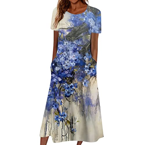 FUPODD Kleider Damen Sommer Langes Sommerkleid Damen Elegant Hippie Kleidung Umstandskleid Lange Tshirt Kleid Midikleid Strandkleid Luftig Shirtkleid Festliches Stillkleid Midi Damenkleider Sommer von FUPODD