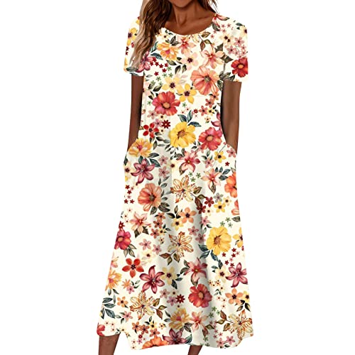 FUPODD Kleider Damen Sommer Langes Sommerkleid Damen Elegant Hippie Kleidung Umstandskleid Lange Tshirt Kleid Midikleid Strandkleid Luftig Shirtkleid Festliches Stillkleid Midi Damenkleider Sommer von FUPODD