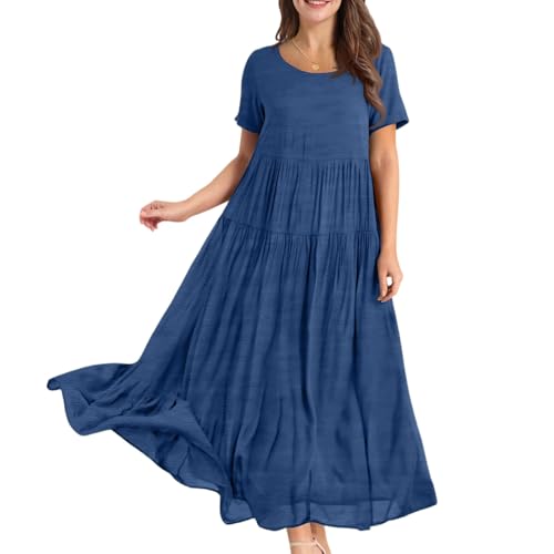 FUPODD Kleider Damen Sommer Leinenkleid Sommerkleid Damen Lang Elegante Strandkleid Boho Kleid Musselin Maxikleid Sommerkleider Leicht Und Luftig Festlich Blusenkleid Elegant Pareos & Strandkleider von FUPODD
