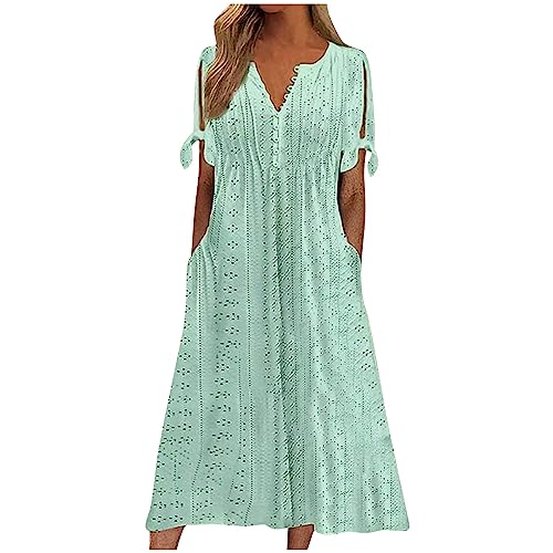 FUPODD Kleider Damen Sommer Lockere Strandkleid Damen Schwingen Lockeres Oversize Weite Oversized Lose Sommerkleid Empire Tshirt Kleid Mittellanges High Waist Weites Kleider Grün üBer Knie von FUPODD
