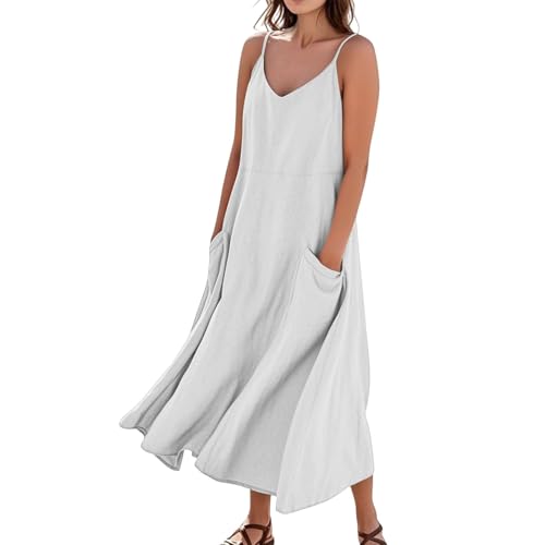 FUPODD Kleider Damen Sommer Maxikleid Pareos & Strandkleider Für Damen Langes Sommerkleid Elegant Leinenkleid Umstandskleid Lange Weißes Kleid Strandkleid Luftig Schwarzes Shirtkleid Hippie Kleidung von FUPODD