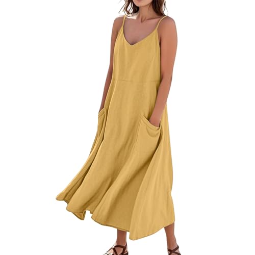FUPODD Kleider Damen Sommer Maxikleid Pareos & Strandkleider Für Damen Langes Sommerkleid Elegant Leinenkleid Umstandskleid Lange Weißes Kleid Strandkleid Luftig Schwarzes Shirtkleid Hippie Kleidung von FUPODD