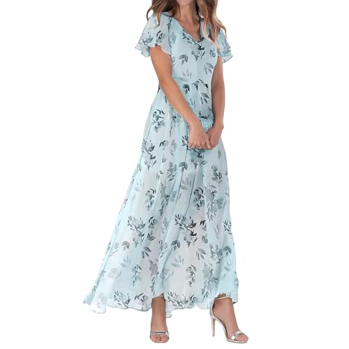 FUPODD Kleider Damen Sommer Maxikleid Sommer Cocktailkleid Boho Kleid Hochzeitsgast Sommerkleider Damen Leicht Und Luftig Abendkleider Elegant Für Hochzeit Abendkleid Musselin Kleid Lange Ballkleid von FUPODD