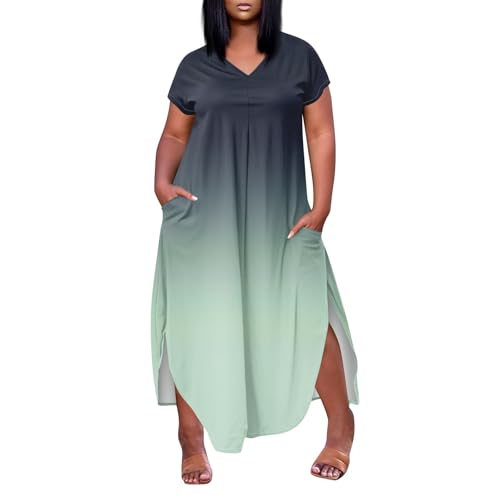 FUPODD Kleider Damen Sommer Midi Tshirt Kleid Festliche Langes Sommerkleid Damen Elegant Shirtkleid Midikleid Umstandskleid Strandkleid Luftig Damenkleider Sommer Hippie Kleidung Lange Schwarzes von FUPODD