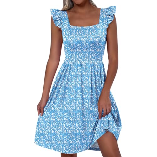 FUPODD Kleider Damen Sommer Sommerkleid Damen Leicht Sommerkleid Damen Elegant Bohemian Kleid Trägerkleid Hawaii Kleid Musselin Kleid Damen Italienische Kleider Damen Blumenkleid Abendkleid Damen von FUPODD