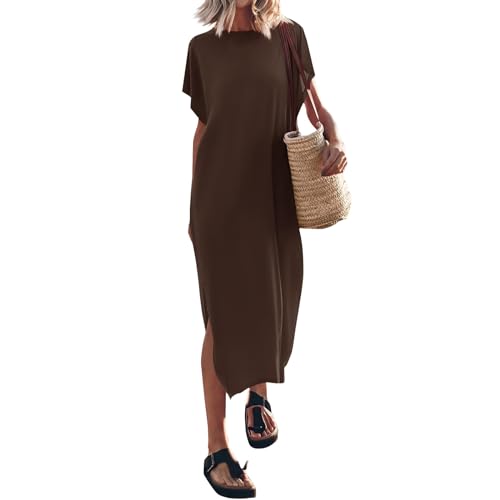 FUPODD Kleider Damen Sommer Strandkleid Sommerkleid Musselin Tunika Kleid Maxikleid Boho Sommerkleider Leicht Und Luftig Leinenkleid Sommer Strandkleider Blusenkleid Pareos & Strandkleider Für Damen von FUPODD