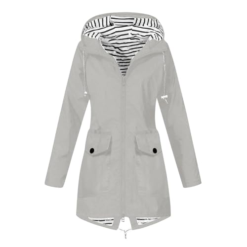 FUPODD Langer Mantel Damen Leichter Regenjacke Regenponcho Ultraleicht Schlupfjacke Coat Damen Lange Funktionsjacke Rosa Arbeitsjacke Mollig Regenjacken Reißverschluss Große Jacke Damenjacke Sommer von FUPODD