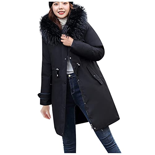 FUPODD Langer Wintermantel Damen Warme Winterjacke Damen Lange Winterjacke Damen Teddyfleece Jacke Damen Damenmantel Winter Lang Kapuzenjacke Damen Dicke Damen Outdoorjacke Thermojacke Damen von FUPODD