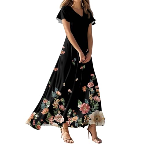 FUPODD Langes Sommerkleid Damen Cocktailkleid Strandkleid Luftig Festliche Kleider Musselin Umstandskleid Lange Abendkleider Weißes Kleid Etuikleid Elegant Tshirt Kleid Damen Schwarzes Shirtkleid von FUPODD