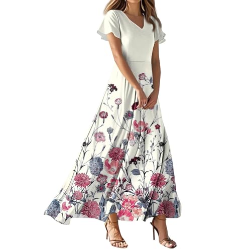 FUPODD Langes Sommerkleid Damen Cocktailkleid Strandkleid Luftig Festliche Kleider Musselin Umstandskleid Lange Abendkleider Weißes Kleid Etuikleid Elegant Tshirt Kleid Damen Schwarzes Shirtkleid von FUPODD