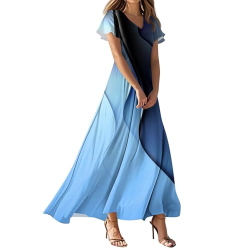 FUPODD Langes Sommerkleid Damen Kleider Blumen Muster Boho Kleid Leichtes Dünne Strandkleid Schöne Damenkleider Böhmisches Lässig Sommerkleider Locker Blumenkleid Maxikleid Rüschen Umstandsmode von FUPODD