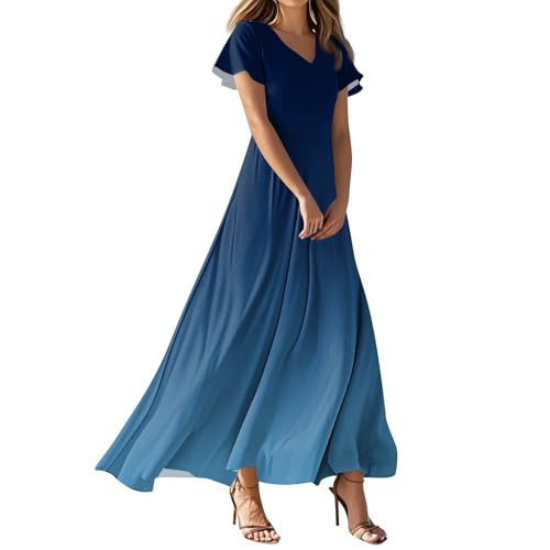 FUPODD Langes Sommerkleid Damen Kleider Blumen Muster Boho Kleid Leichtes Dünne Strandkleid Schöne Damenkleider Böhmisches Lässig Sommerkleider Locker Blumenkleid Maxikleid Rüschen Umstandsmode von FUPODD
