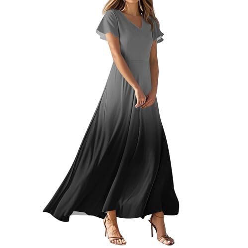 FUPODD Langes Sommerkleid Damen Kleider Blumen Muster Boho Kleid Leichtes Dünne Strandkleid Schöne Damenkleider Böhmisches Lässig Sommerkleider Locker Blumenkleid Maxikleid Rüschen Umstandsmode von FUPODD