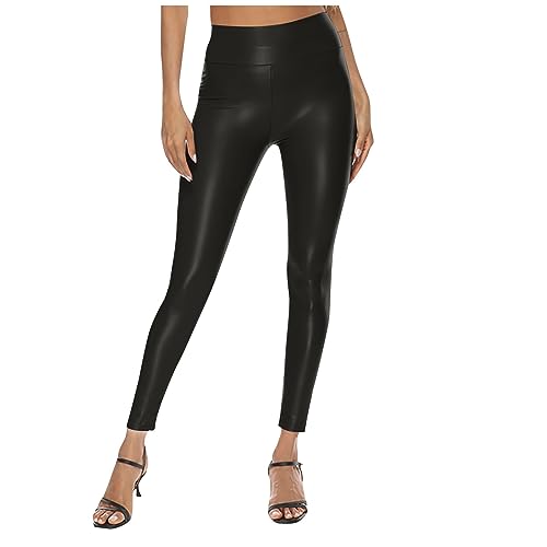 FUPODD Lederhose Damen High Waist Lederhose Damen Oktoberfest Kunstleder Push Up Leggings Damen Po Stretch Lederleggings Schwarz Leggins Elegant Thermo Leder Winter Übergröße Kunstlederhose Sexy von FUPODD