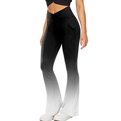 FUPODD Leggings Damen,Sport Leggings Damen Booty Scrunch Yogahose Weites Bein Po Push-Up Hose Sporthose Lang Damen Ausgestelltes Bein Jogginghose Hohe Taille Farbverlauf Fitnesshose Mit Schlag von FUPODD