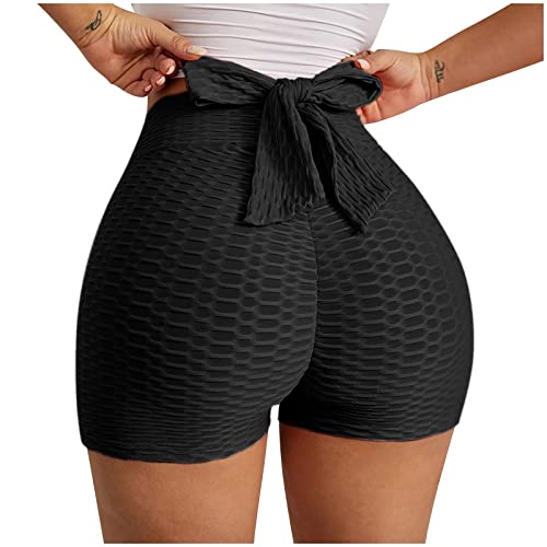 FUPODD Leggings Damen High Waist Blickdicht Sport Leggings Damen Booty Scrunch Po Push-Up Hose Kurz Leggings Mit Mesh Einsatz Damen Mit Kordelzug Shorts Jogginghose Fitness Hosen Yoga Gym Shorts von FUPODD