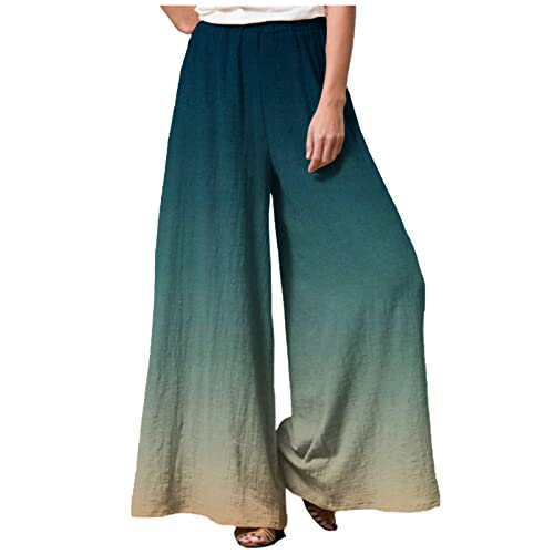 FUPODD Leichte Sommerhose, Damen Culotte Damen Sommer Palazzo Hose High Waist Stoffhose Farbverlauf Strandhose Weites Bein Baggy Hose Mit Gummizug Freizeithose Frauen Locker Schlupfhose von FUPODD