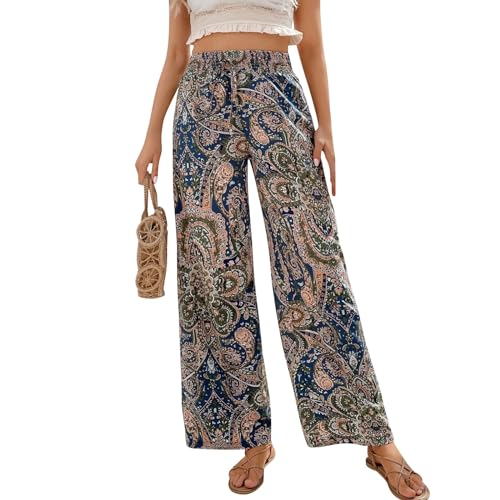 FUPODD Leichte Sommerhose, Damen Palazzo Hose Bequeme Wide Leg Hose Hohe Taile Strandhose Print Freizeithose Mit Drawstring Gürtel Schlafanzughose Frauen Comfy Lounge Hose Luftig FUPODD Leichte Sommerhose, Damen Palazzo Hose Bequeme Wide Leg Hose Hohe Taile Strandhose Print Freizeithose Mit Drawstring Gürtel Schlafanzughose Frauen Comfy Lounge Hose Luftig von FUPODD