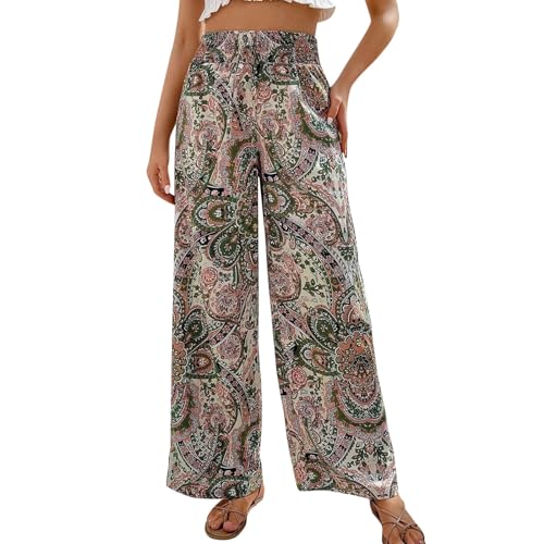 FUPODD Leichte Sommerhose, Damen Palazzo Hose Bequeme Wide Leg Hose Hohe Taile Strandhose Print Freizeithose Mit Drawstring Gürtel Schlafanzughose Frauen Comfy Lounge Hose Luftig FUPODD Leichte Sommerhose, Damen Palazzo Hose Bequeme Wide Leg Hose Hohe Taile Strandhose Print Freizeithose Mit Drawstring Gürtel Schlafanzughose Frauen Comfy Lounge Hose Luftig von FUPODD