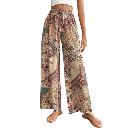 FUPODD Leichte Sommerhose, Damen Palazzo Hose Bequeme Wide Leg Hose Hohe Taile Strandhose Print Freizeithose Mit Drawstring Gürtel Schlafanzughose Frauen Comfy Lounge Hose Luftig FUPODD Leichte Sommerhose, Damen Palazzo Hose Bequeme Wide Leg Hose Hohe Taile Strandhose Print Freizeithose Mit Drawstring Gürtel Schlafanzughose Frauen Comfy Lounge Hose Luftig von FUPODD