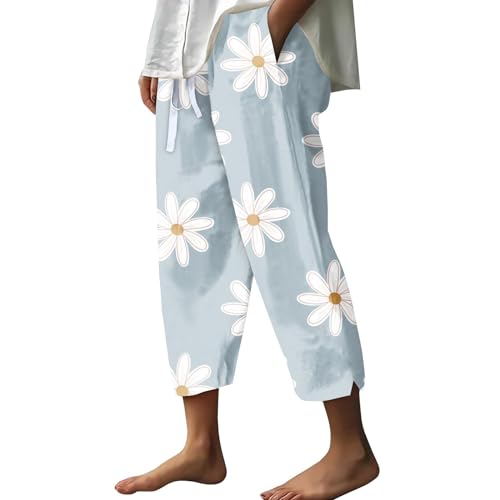 FUPODD Leichte Sommerhose Damen 7/8 Hosen Damen Sommer High Waist Freizeithose Frauen Print Musselin Hose Weites Bein Damen Leicht Und Luftig Baggy Strandhose Mit Gummizug FUPODD Leichte Sommerhose Damen 7/8 Hosen Damen Sommer High Waist Freizeithose Frauen Print Musselin Hose Weites Bein Damen Leicht Und Luftig Baggy Strandhose Mit Gummizug von FUPODD