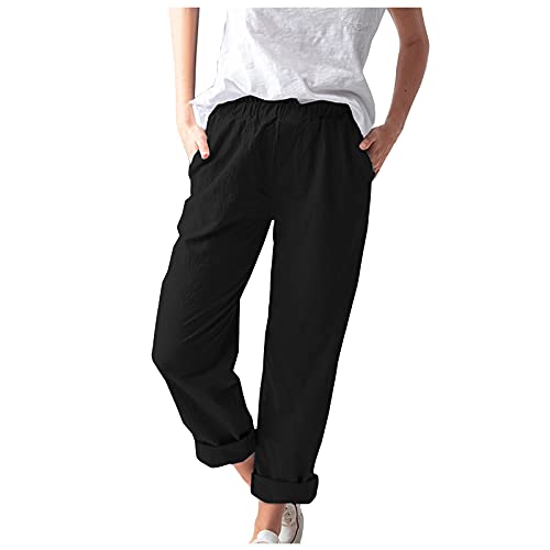 FUPODD Leichte Sommerhose Damen Damen Leinenhose Sommer Lang Hose Weites Bein Sommerhose High Waist Bequem Luftig Leinen Freizeithose Leicht Elegant Locker Schlupfhose Stoffhose Hose Wickelhose von FUPODD