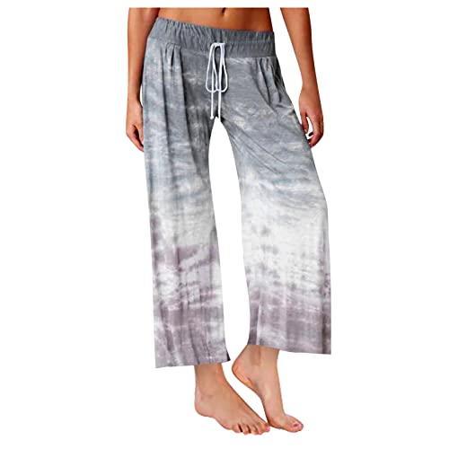 FUPODD Leichte Sommerhose Damen Palazzo Hose Weites Bein Freizeithose Damen Mit Drawstring Gürtel Yogahose Farbverlauf Baggy Hosen Frauen Große Größen Umstandshose Baumwolle von FUPODD